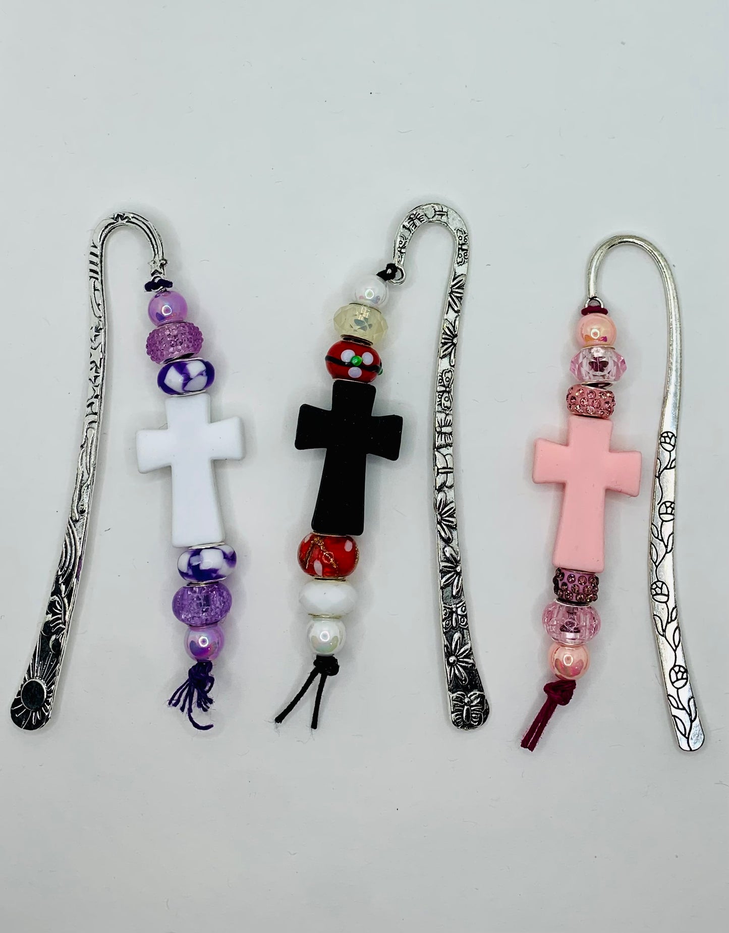 Metal Bookmark with Cross and Beads