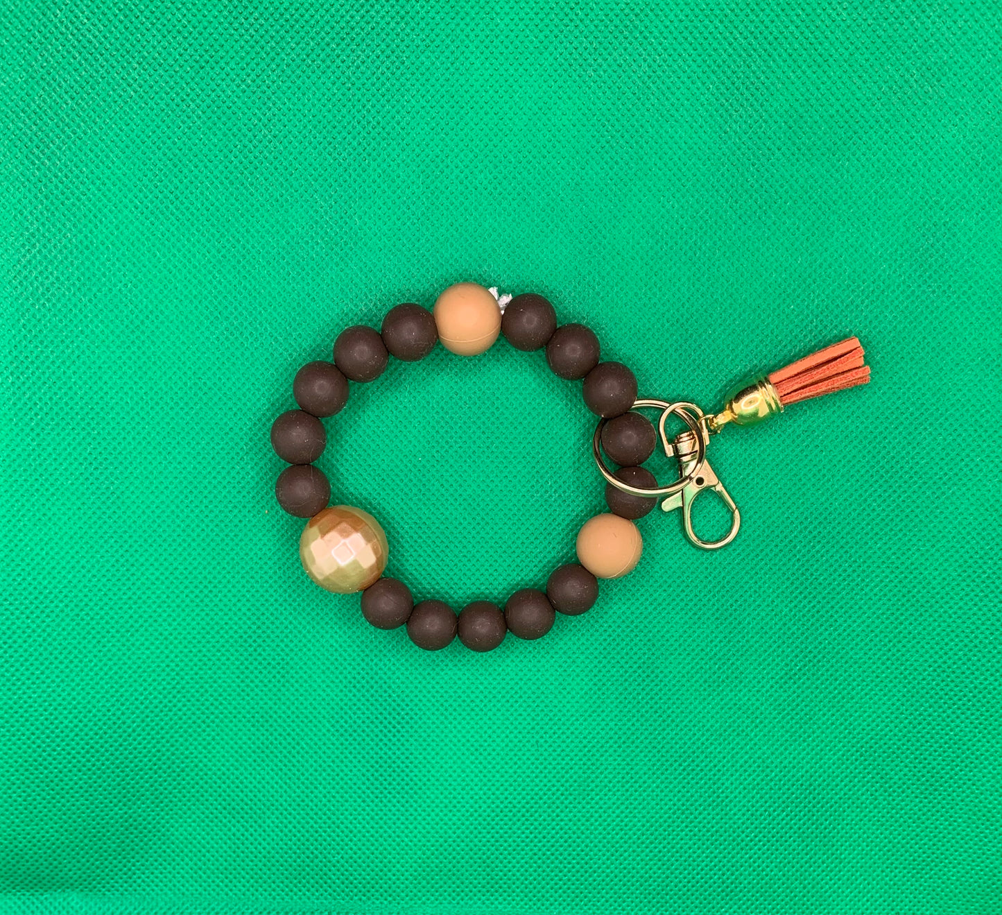 Brown & Gold Silicone Bead Wristlet Keychain