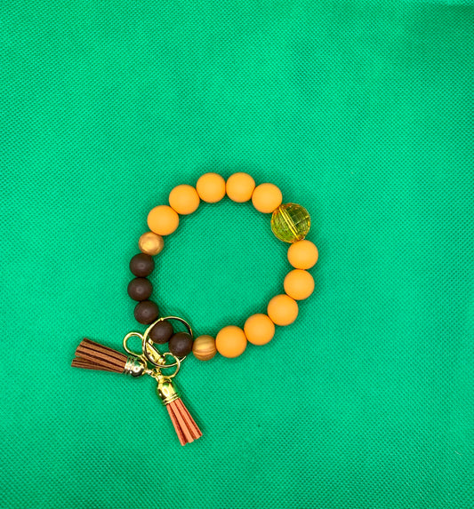 Brown & Orange Silicone Bead Wristlet Keychain
