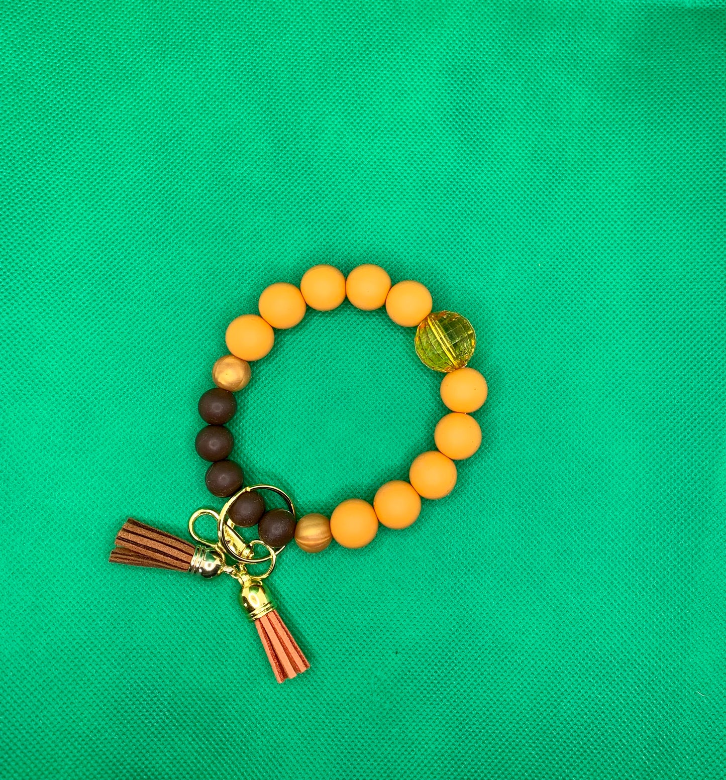 Brown & Orange Silicone Bead Wristlet Keychain