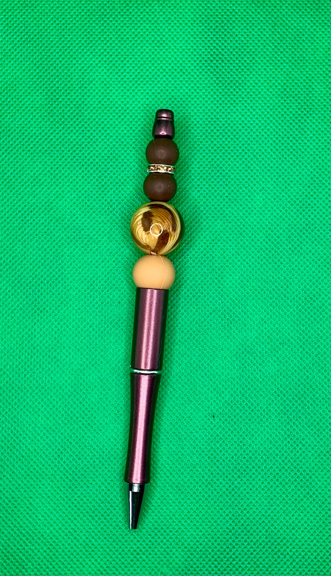 Brown & Gold Silicone & Bubblegum Bead Pen