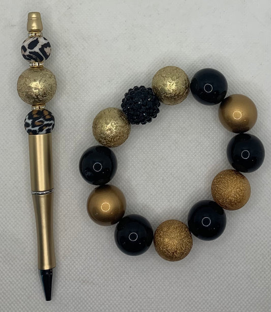 Gold and Black Stretch Bracelet/Twist Pen Gift Set