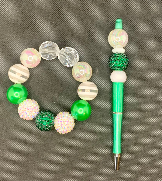 Glitzy Green Stretch Bracelet/Twist Pen Gift Set