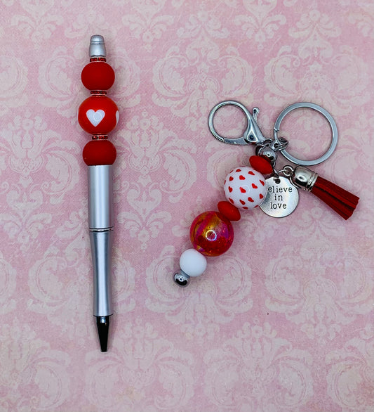 Red Hearts Pen and Keychain Set