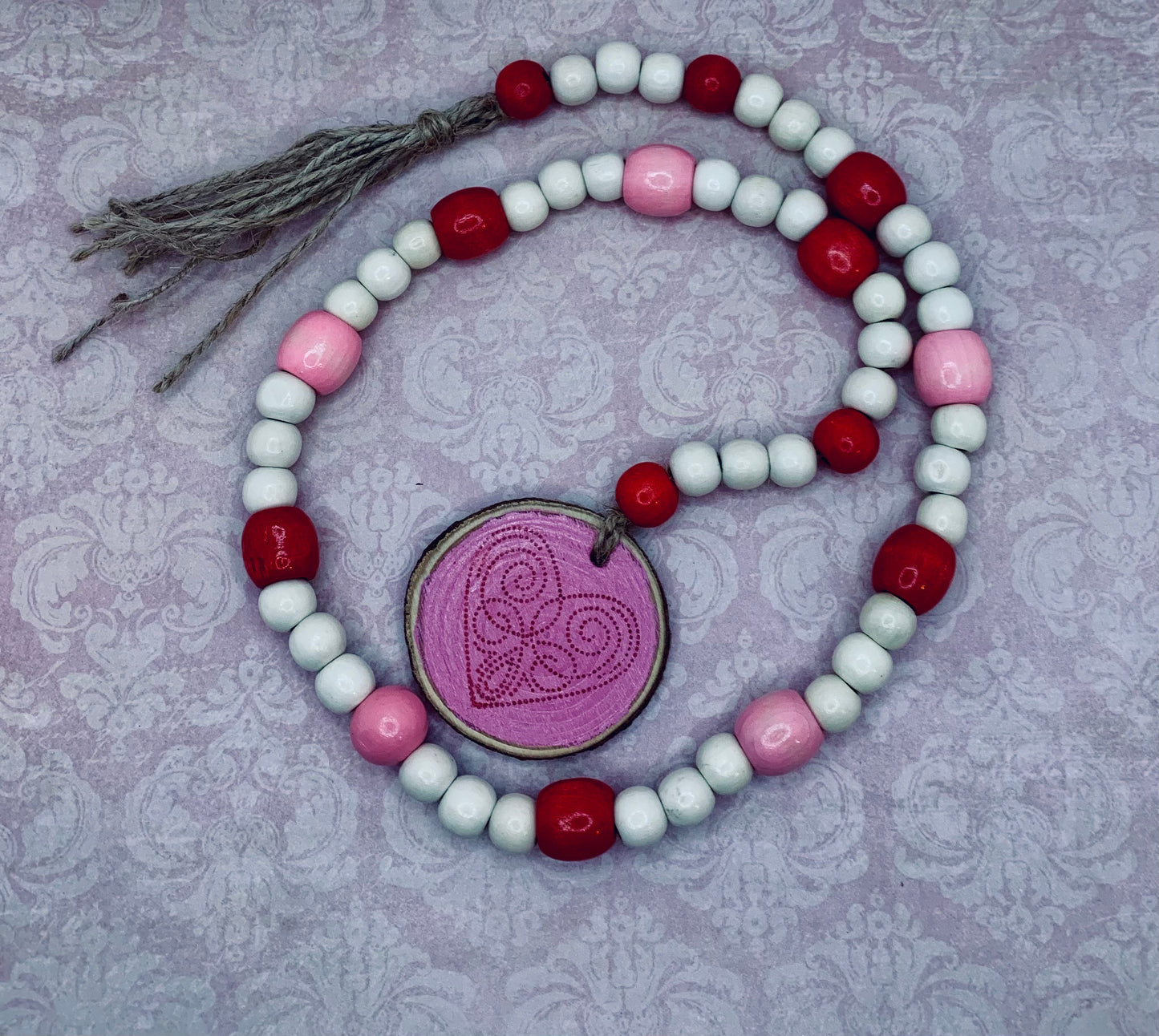 Red, Pink & White Wooden Bead Garland