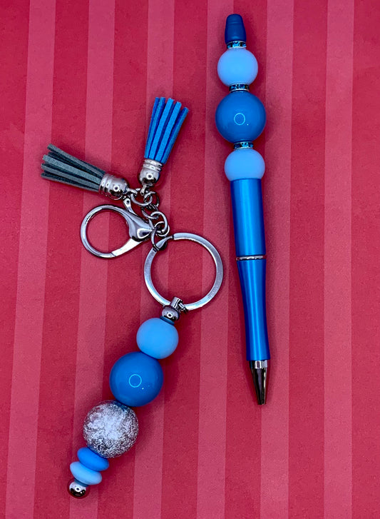 Blue Keychain/Twist Pen Gift Set
