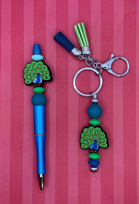 Peacock Twist Pen/Keychain Gift Set