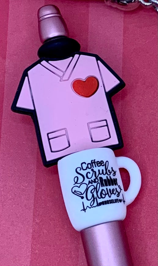 Pink Scrubs & Coffee Twist Pen/ Keychain Gift Set