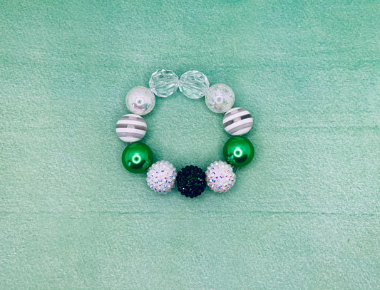 Green and White Sparkle Chunky Bubblegum Bead Bracelet