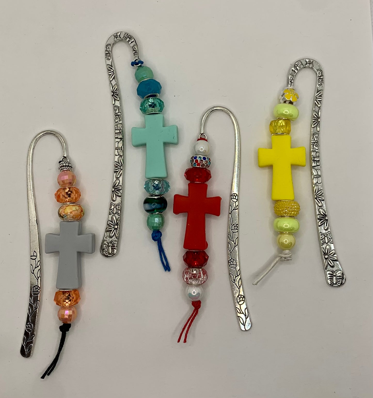 Metal Bookmark with Cross and Beads