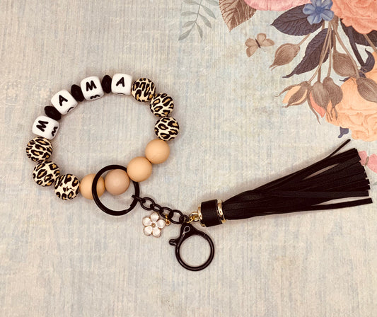 “MAMA” Silicone Bead Wristlet Keychain