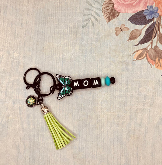Butterfly “MOM” Metal Bar Keychain