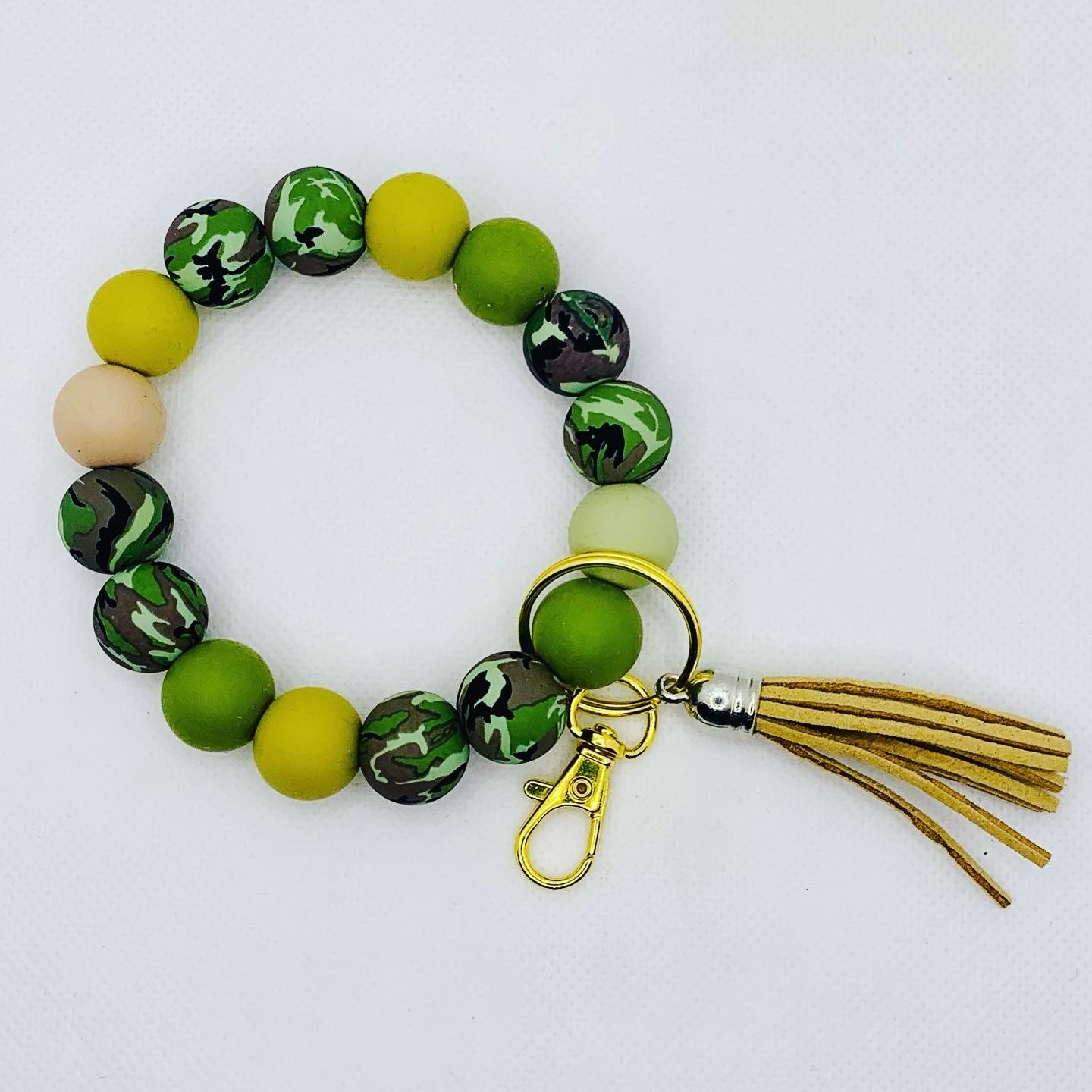 Green & Camo Silicone Bead Wristlet Keychain