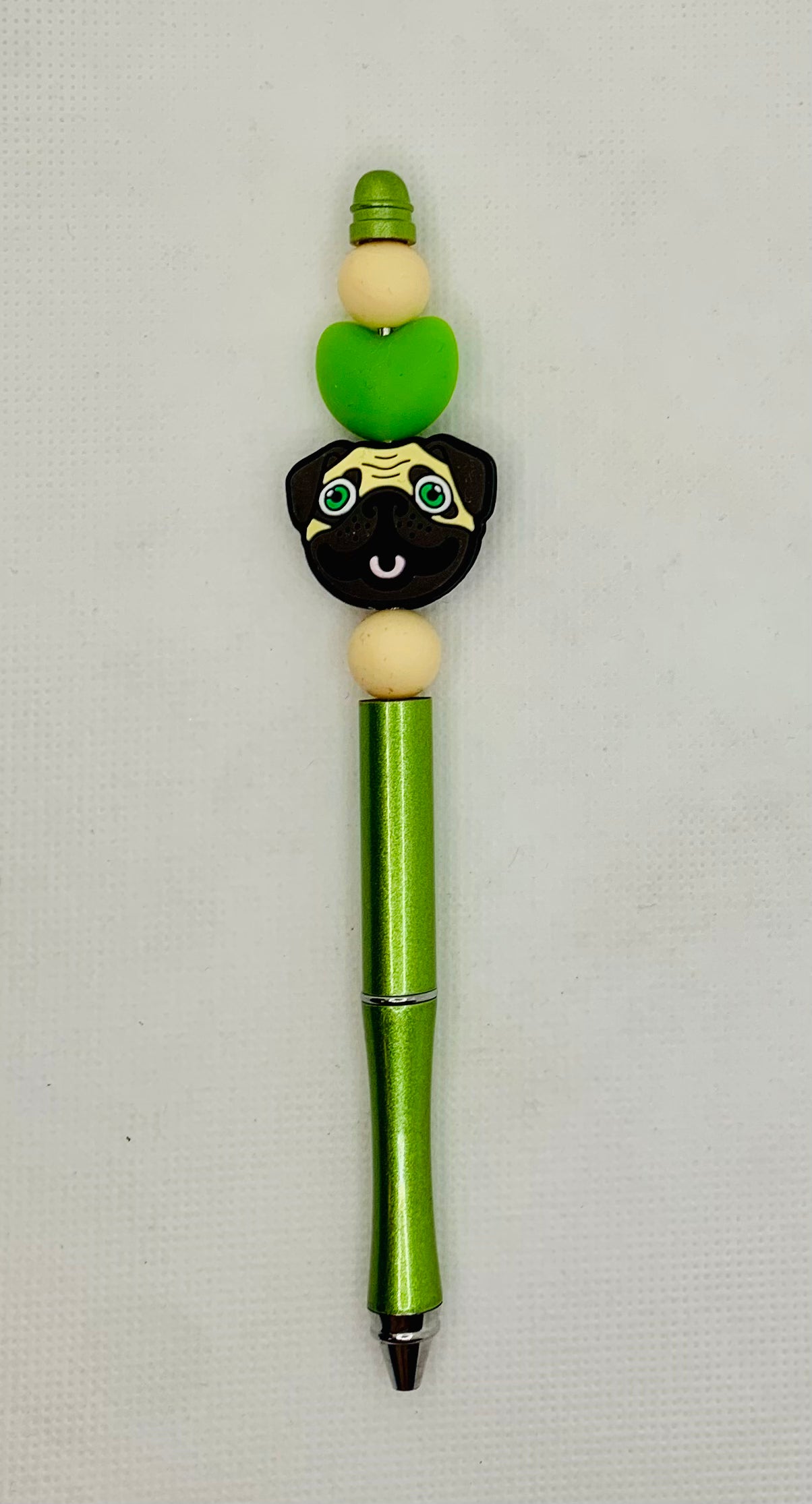 Green Pug Silicone Bead Pen