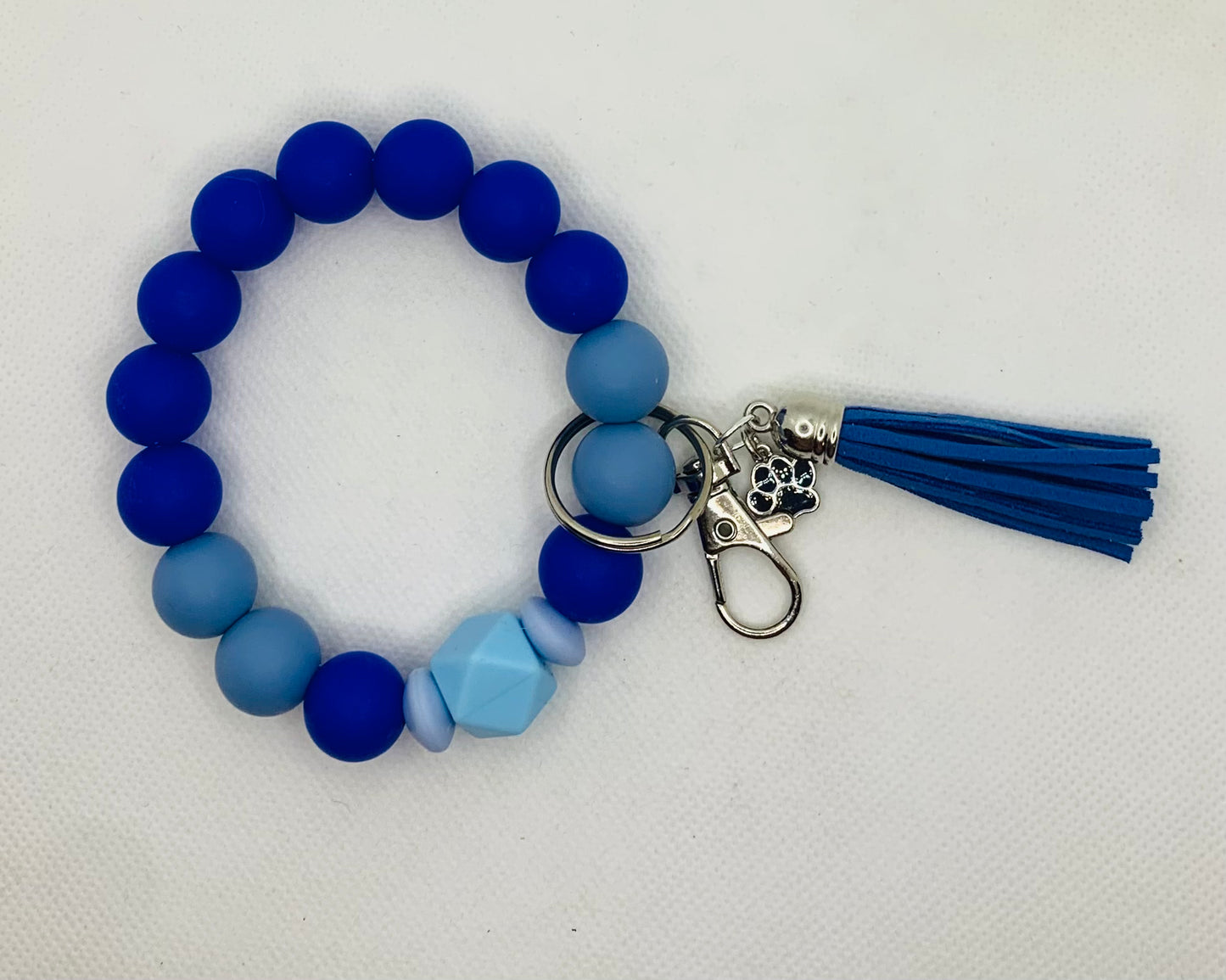Blue Silicone Bead Wristlet Keychain with Pawprint Charm