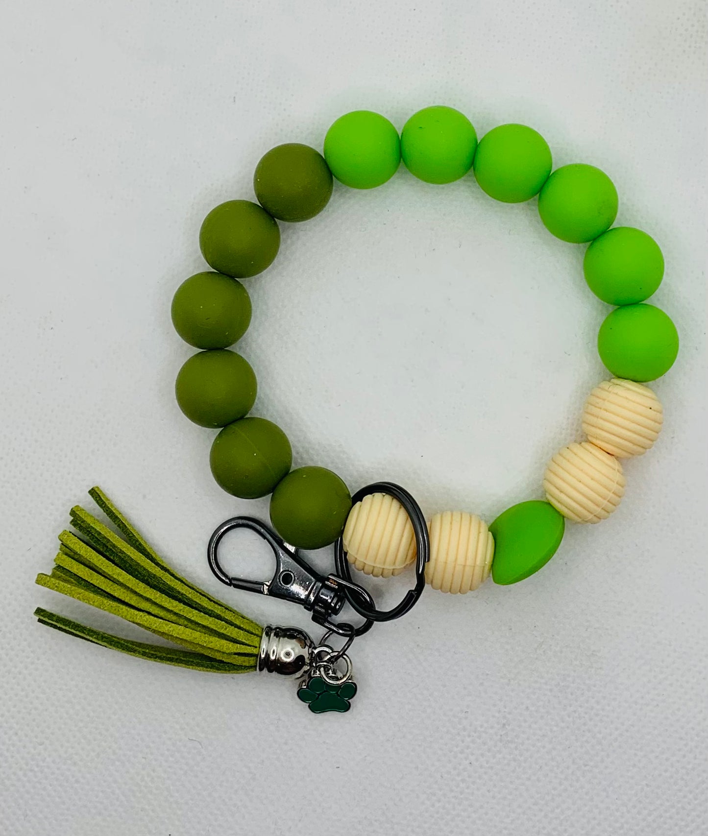 Green Silicone Bead Wristlet Keychain with Pawprint Charm