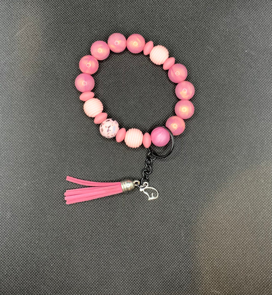 Pearlescent Pink Silicone Bead Wristlet Keychain