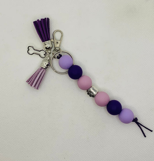 Purple Silicone Bead Keychain w/ Dog Bone Charm