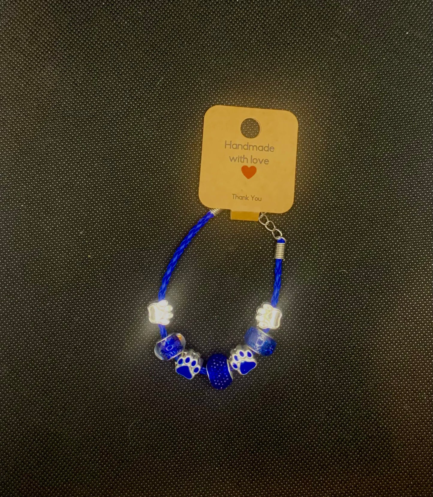 Blue Paw Print Glass Bead Bracelet