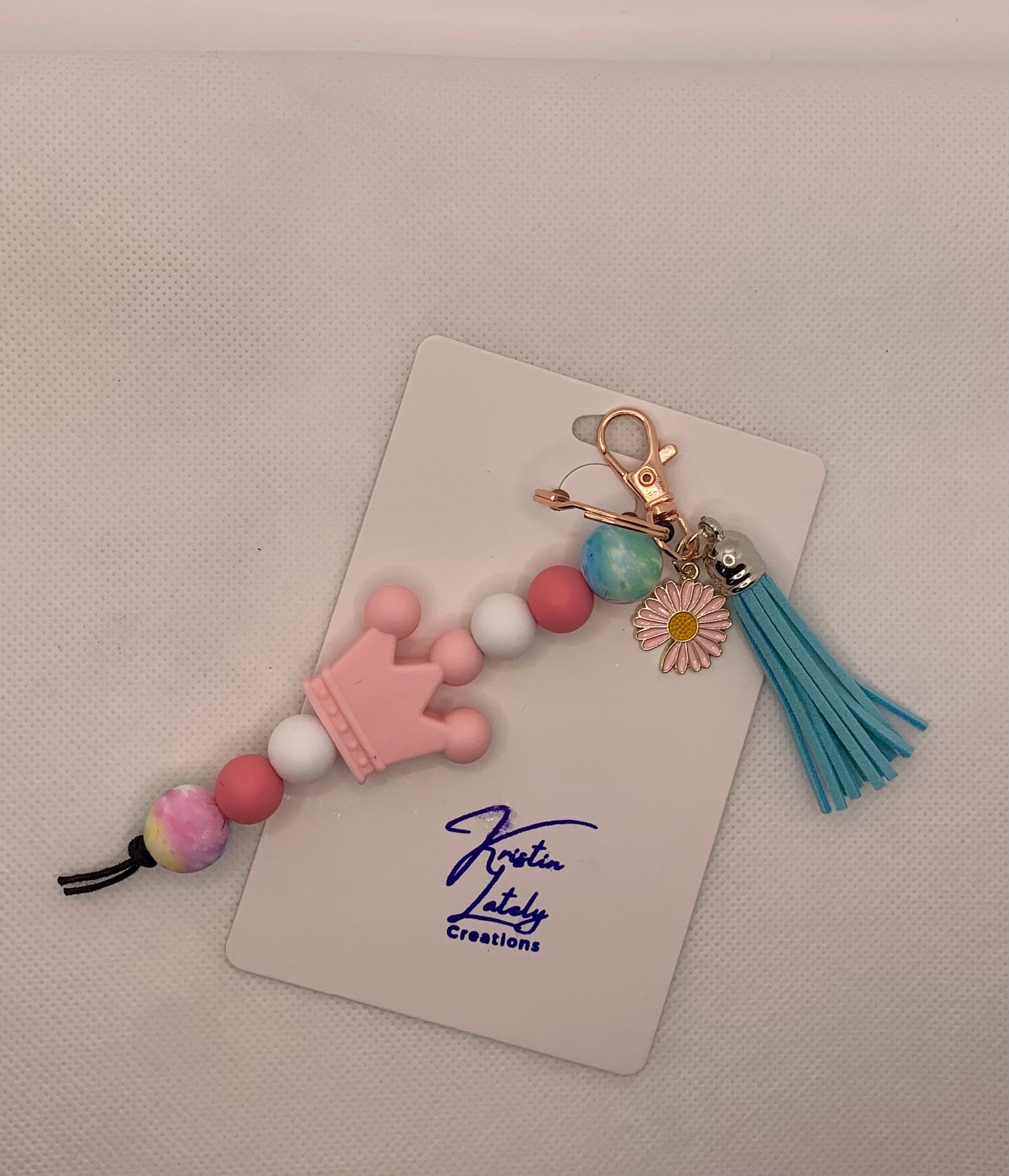 Pink Crown Silicone Bead Keychain