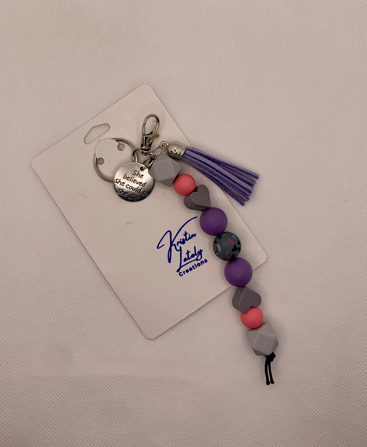Purple and Grey Silicone Bead Keychain